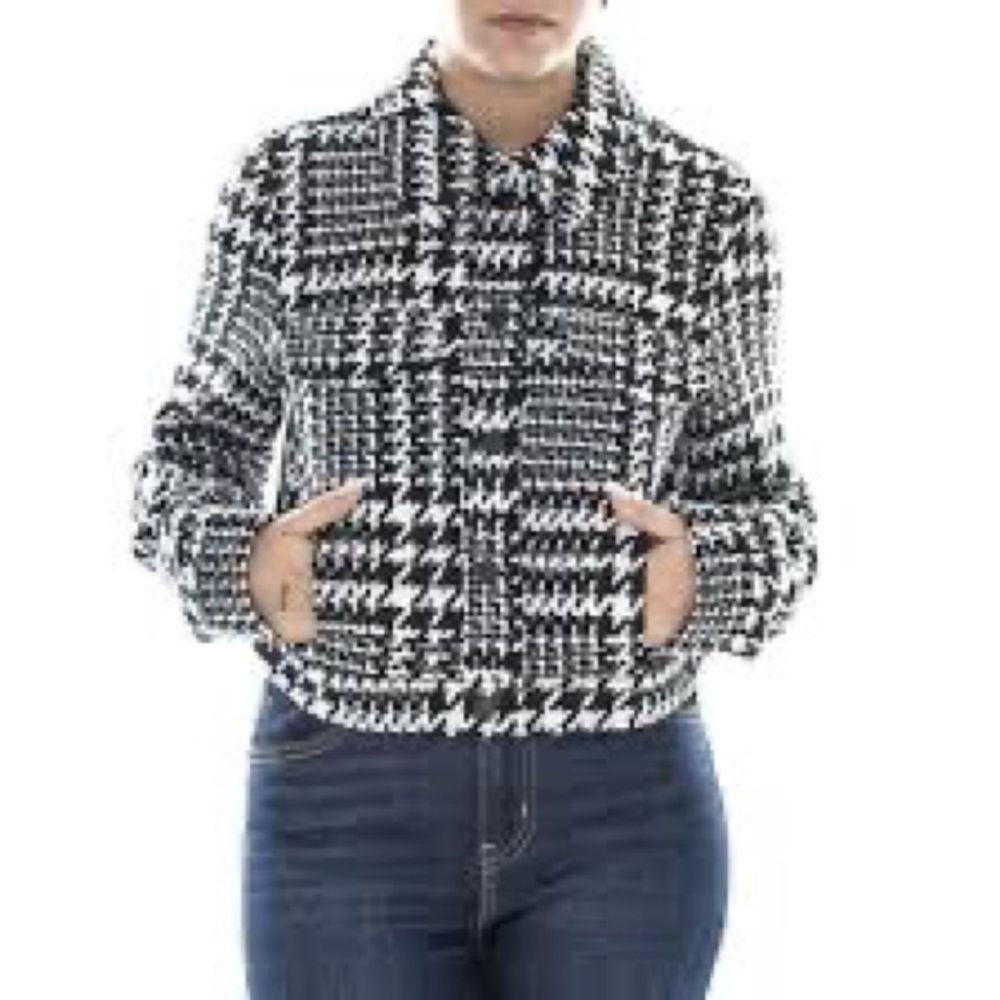 Vero Moda black and white wool blend houndstooth cropped jacket medium